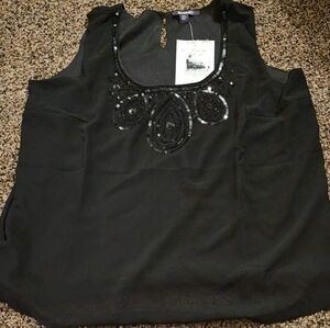 Roaman’s Top Womens Size 18 chiffon sequin Sleeveless blouse black New